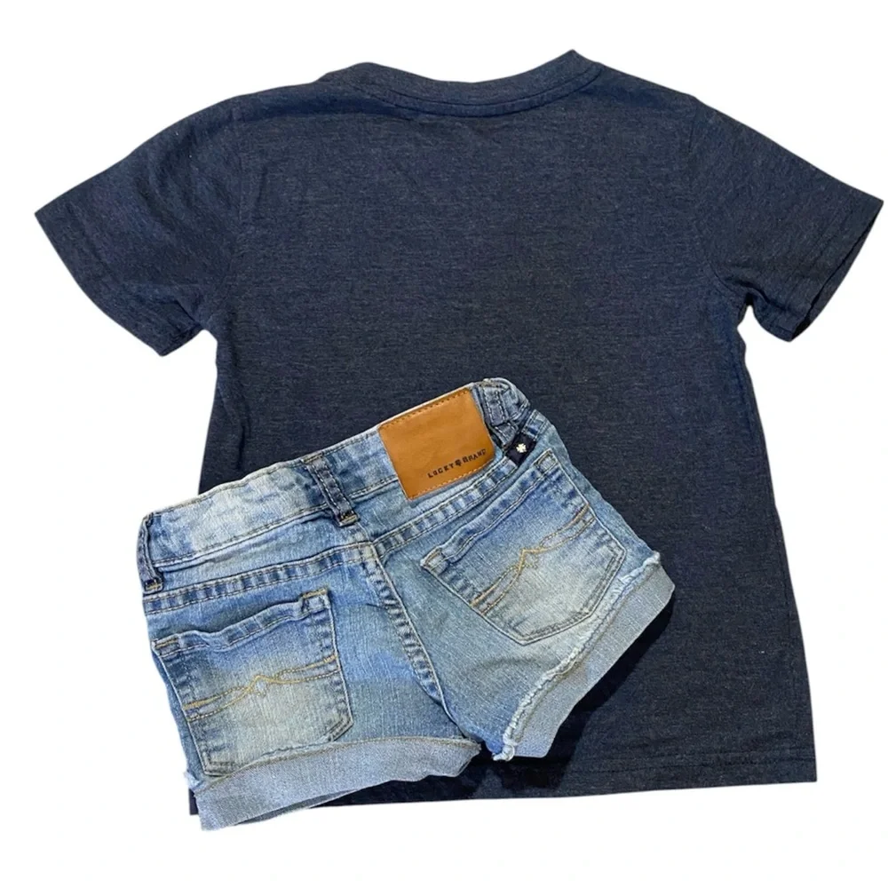 Lucky Brand Girls 4T Riley Denim Shorts & Graphic Tee Summer Casual